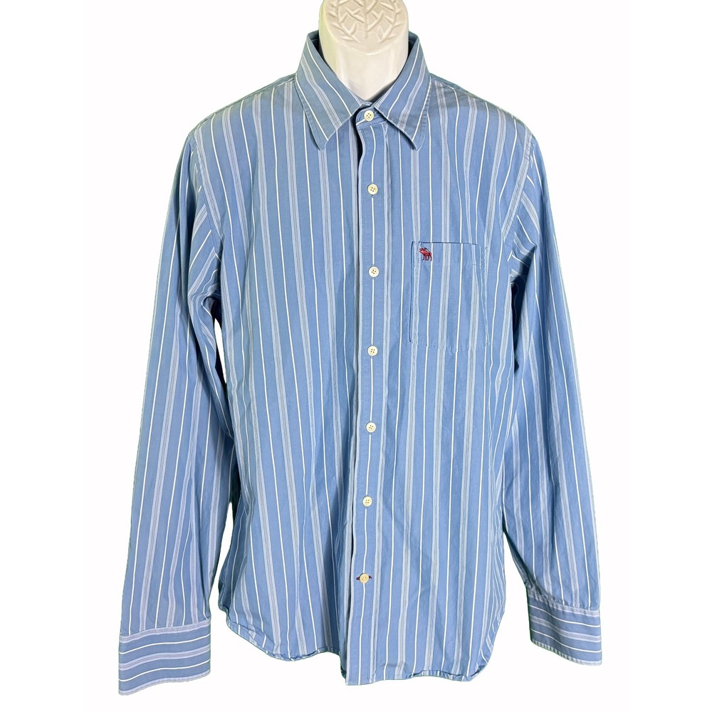 Abercrombie & Fitch Button Down Shirt Mens XXL Blue Striped Muscle Fit LS